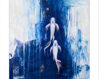 Koi Art Print - "Into the Blue 1" © Sandi Baker