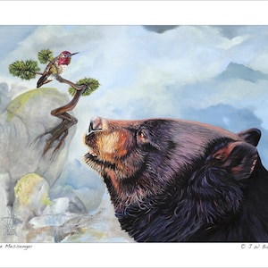 Collectible Bear & Hummingbird Artwork - The Messenger - Wildlife Art Print