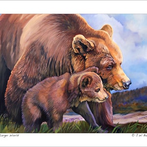 Brown Bear Art Print: Mother and Cub Wildlife Artwork (8x10)