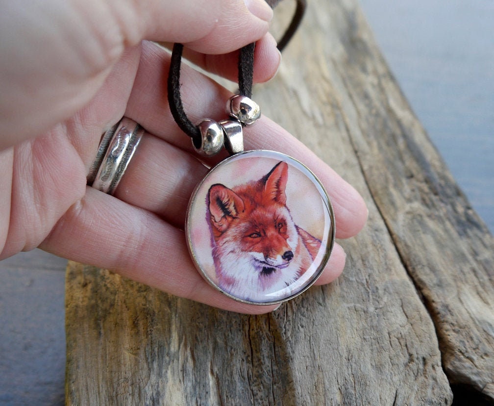 Miniblings Collier Pendentif En Verre De Tête De Renard Renard - Bijoux Fantaisie Fait Main I Pendentif Avec Collier Longueur: 80 Cm - Renard Blanc Lampwork