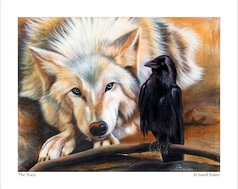 Wolf and Raven Art Print - "The Truce" © Sandi Baker
