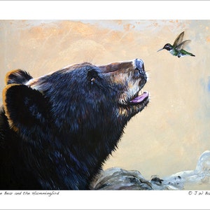 Collectible Bear Artwork - "The Bear and the Hummingbird" - Art Reproduction