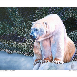 Polar Bear Artwork - &quot;Beary Northern Lights&quot; - Wildlife Art Print