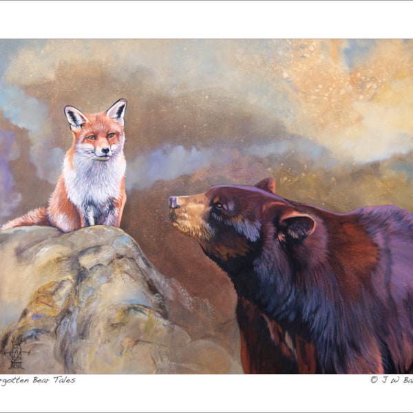 Whimsical Storytelling Illustration Art  - "Forgotten Bear Tales" - Bear and Fox Art Print