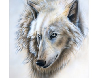 White Wolf Art Print: Arctic Animal Illustration by Sandi Baker