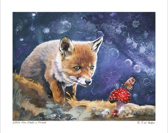 Fox and Butterfly Art Print: Collectible Wildlife Reproduction