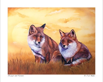 Collectible Wildlife Art Illustration - "Always and Forever" - Fox Artwork Reproduction