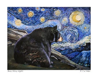 5x7 Note Card Set - &quot;Beary Starry Nights&quot; - (4) Note Cards Included