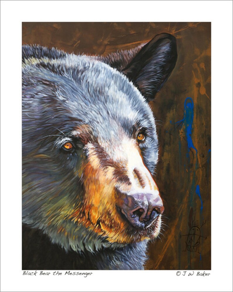 Collectible Black Bear Portrait Black Bear the Messenger Wildlife Art Bear Print image 1