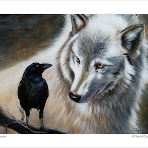 Wolf and Raven Art Print - &quot;Friends&quot; © Sandi Baker