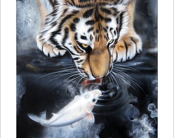 Tiger & Koi Art Print - "The Kiss" © Sandi Baker