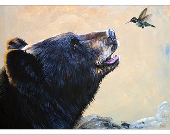 5x7 Note Card Set - "The Bear and the Hummingbird" - (4) Note Cards Included