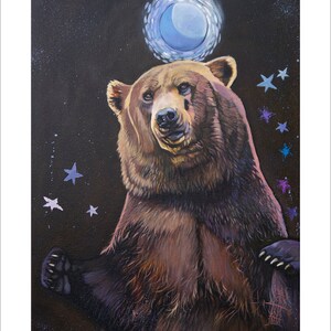 Blue Moon Bear Art Print: Whimsical Wildlife Artwork