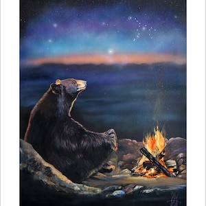 How Grandfather Bear created the Stars - Whimsical Storytelling Wildlife Art Print