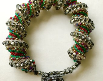 Boho Bracelet, Gift for Mom, Beaded Bracelet, Seed Bead Bracelet, Cellini Spiral Bracelet, Gift for Her, Statement Bracelet, Crystal Beads.