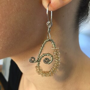 Tear drop earrings, gorgeous Titanium, wire wrapped Champagne color Earrings