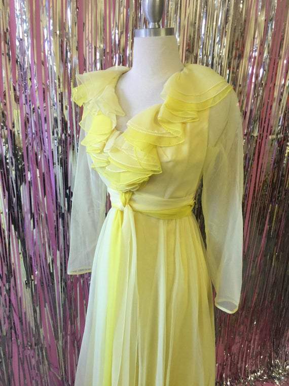 Long Yellow Ruffle Spring Gown - image 4