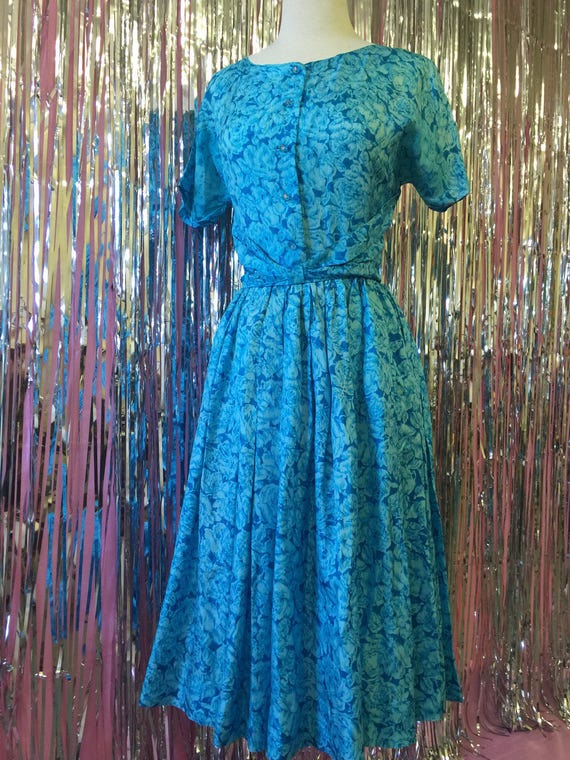 Silky Blue 1950's Dress - image 3