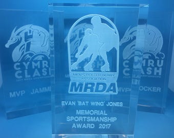 Clear Acrylic Trophy Paperweight with personalised custom made design