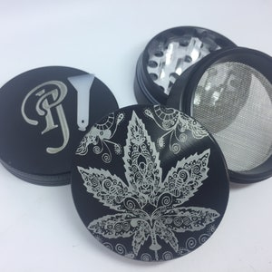 50mm laser engraved custom/personal herb grinder with your logo/design or message personalised Black