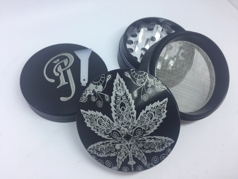 50mm laser engraved custom/personal herb grinder with your logo/design or message personalised Black