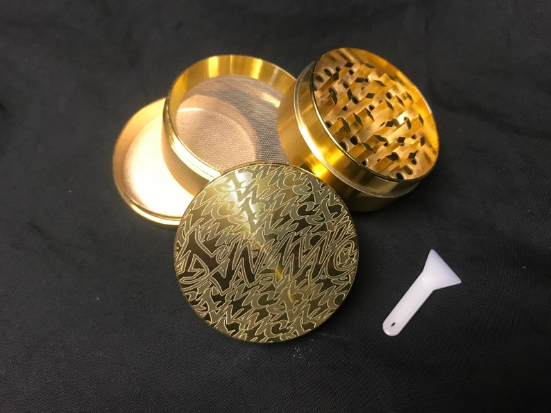 50mm laser engraved custom/personal herb grinder with your logo/design or message personalised Gold