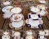 Job lot of 2 (6pcs) Vintage 3 Tier Cake Stands Imari Old Antique Peaky Blinders Mismatched China Tea Party Wedding Crockery Tray Plates