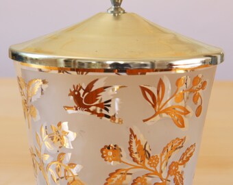 Vintage Mid-Century gold branch bird ice bucket with lid