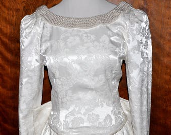 Vintage Jessica McClintock Brocade Wedding Gown, White Brocade Bridal Gown, Brocade and Pearl Bride Gown, Vintage Brocade Bridal