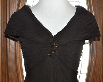 Tadashi Shoji Expresso Brown Silk Beaded Formal Evening Gown Size 2, Vintage Silk Beaded Formal Gown, Expresso Beaded Evening Gown