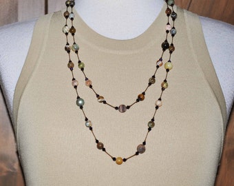 Knotted Beads, Knotted Jewelry, Double Strand Beads, Boho Necklace, 52 Inch Necklace, Long Bead Necklace, Hand Knotted Beads