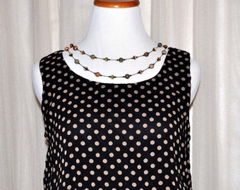 Vintage Pretty Woman Enfocus Studio Brown & Tan Polka Dot Blouson Asymmetrical Hem Sleeveless Dress