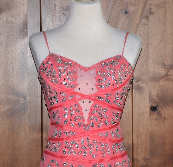 Vintage Sean Collection Peach Spaghetti Strap Beaded Formal