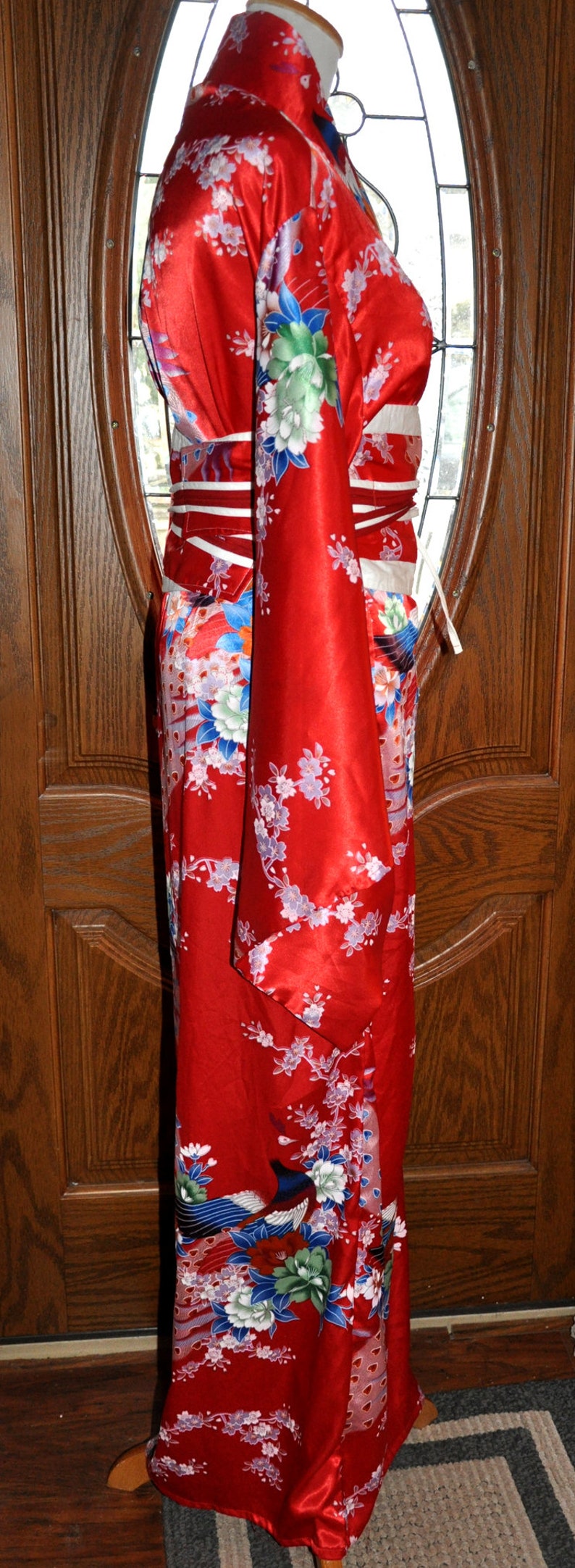 Vintage Japanese Red White and Blue Kimono, Wedding Kimono Robe image 7