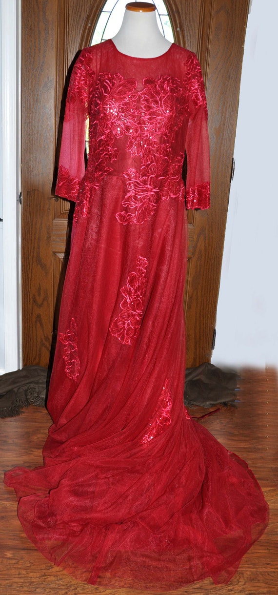 Vintage Red Bridess Formal Princess Ball Gown Wit… - image 7