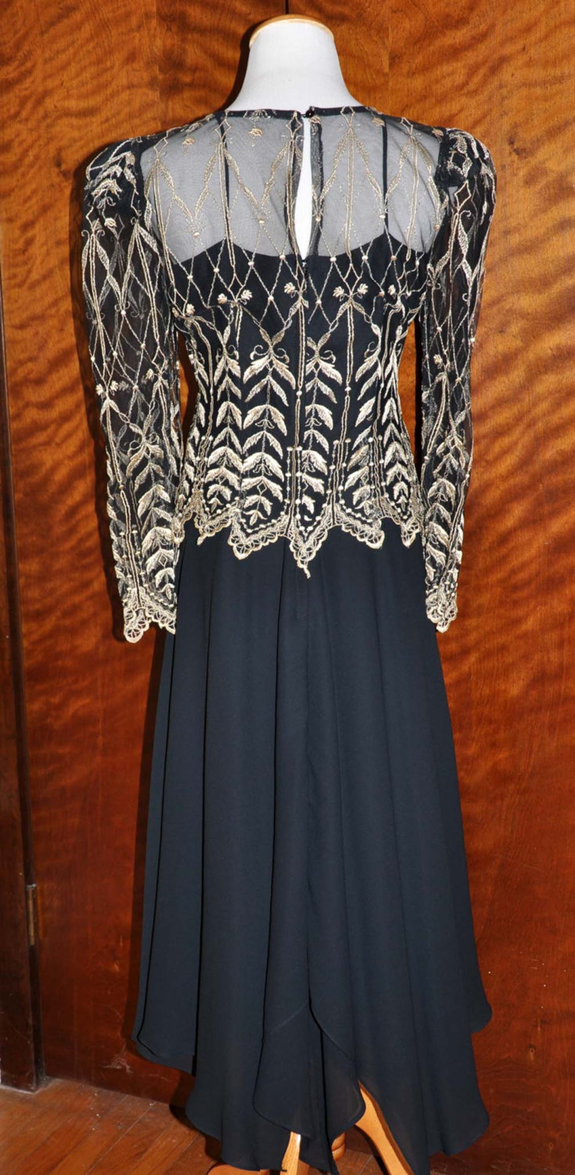Luxury Embroidered & Mirror Work Black Chiffon Dress