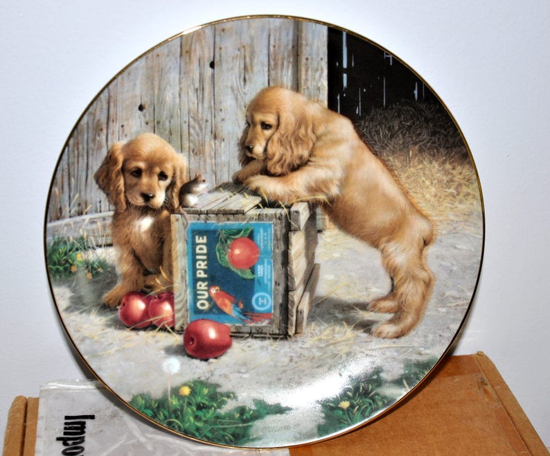 Double Take by Jim Lamb, Collectible Plate, Puppy Playtime Plate Collection, Porcelain Plate