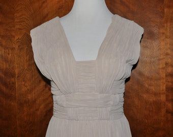 Vintage Adrianna Papell Beige Grecian Style Pleated Dress, Vintage Beige Pleated Dress, Beige Knee Length Dress, Grecian Style Ivory Dress