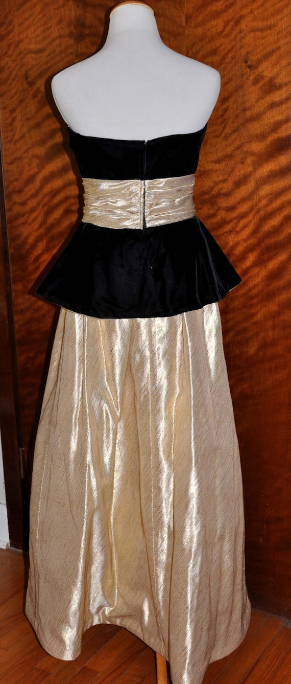 Vintage Black Velvet, Gold Lamaze Gown, Full Leng… - image 5