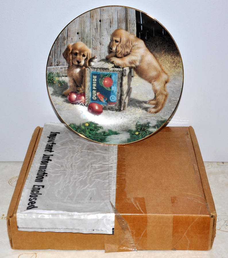 Double Take by Jim Lamb, Collectible Plate, Puppy Playtime Plate Collection, Porcelain Plate