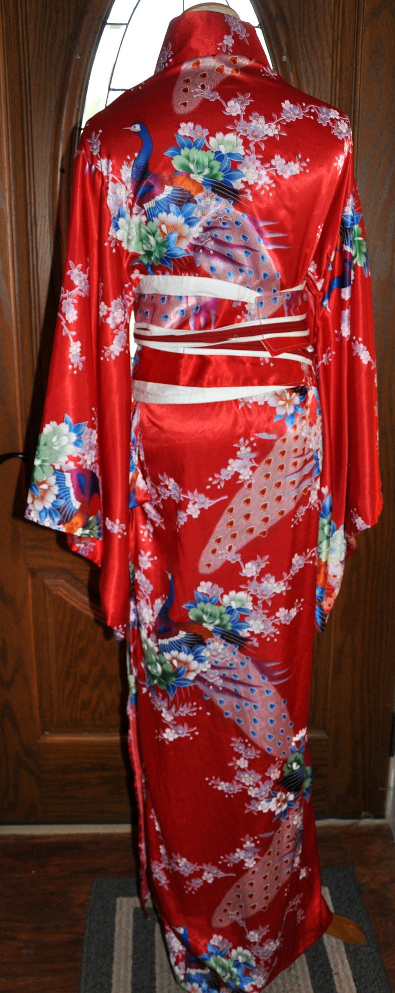 Vintage Japanese Red White and Blue Kimono, Wedding Kimono Robe image 6