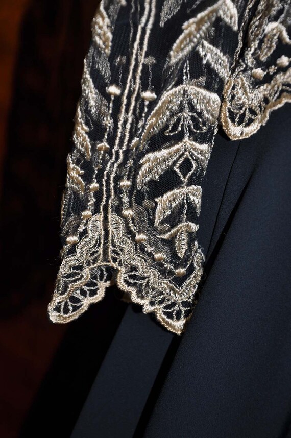 Vintage Black Chiffon Dress With Gold Embroidery,… - image 5