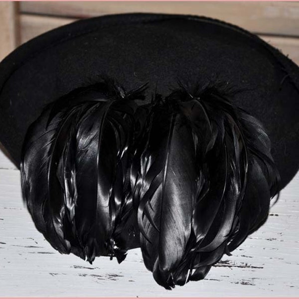 Black Wool Pillbox, Black Coq Feathers, Black Feather Hat, Black Toque Hat, Black Feather Toque, Vintage Pillbox Hat