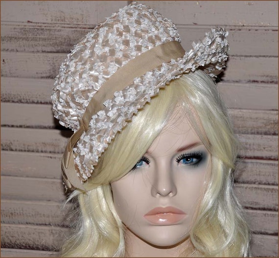 Ivory Straw Hat, Cream Straw Hat, Wide Brim Cello… - image 3