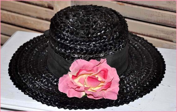 Black Straw Hat Black Wide Brim Hat 