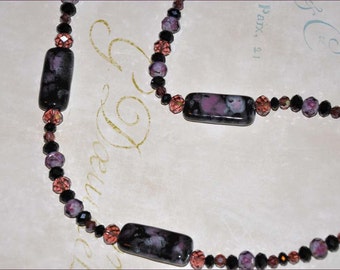 Black and Pink Beads, Lampwork Necklace, Black Necklace, Purple Bead Necklace, Pink Beaded Necklace, Glass Bead Necklace