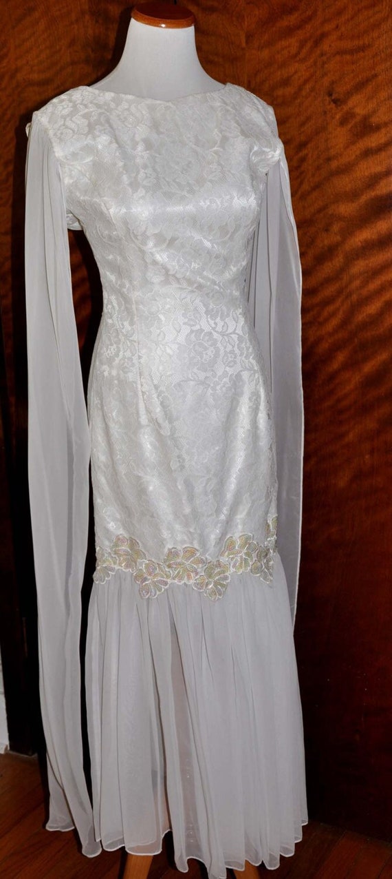 Vintage Jessica McClintock Gunne Sax White Chiffo… - image 1