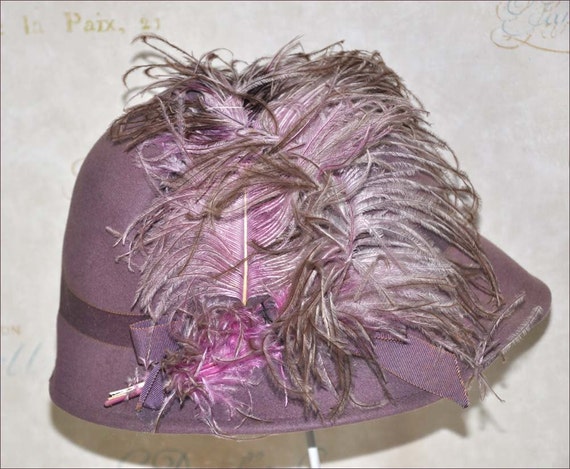 Purple Feather Hat, Purple Felt Hat, Lavender Fel… - image 1