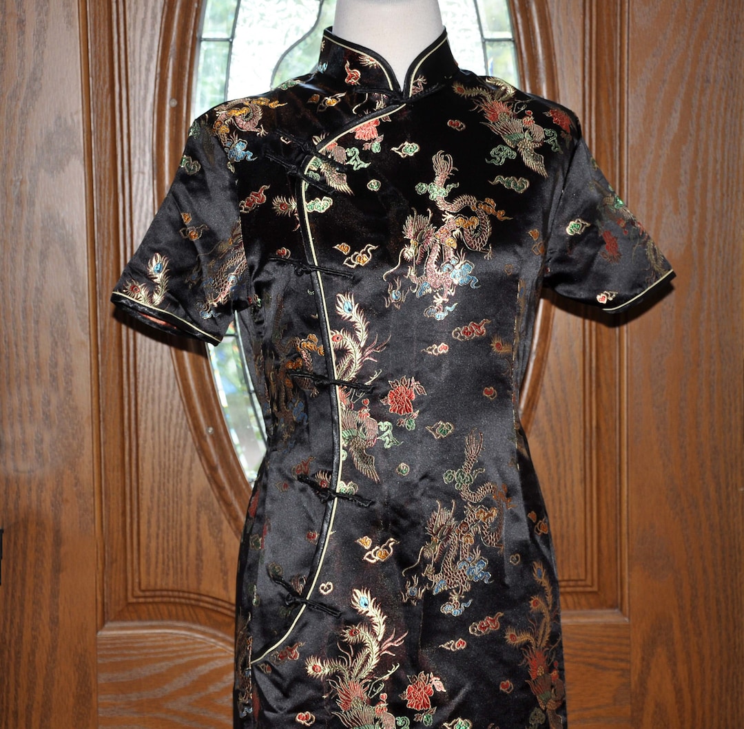 Asian Black Dragon Dress, Oriental Black Dress, Black Dragon