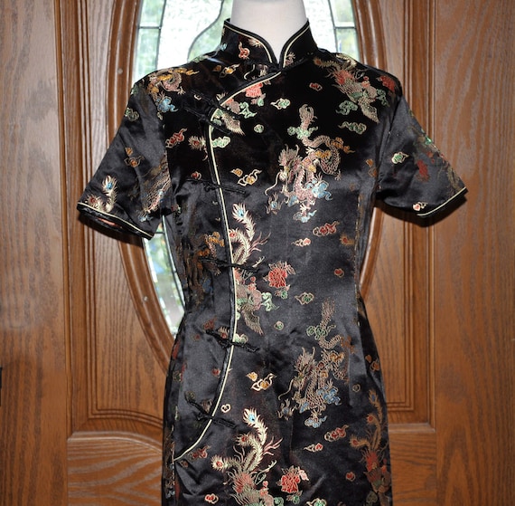 Asian Black Dragon Dress Oriental Black Dress Black Dragon Chinese Traditional Sexy Sheath Cheongsam Dress Chinoiserie Pattern Etsy